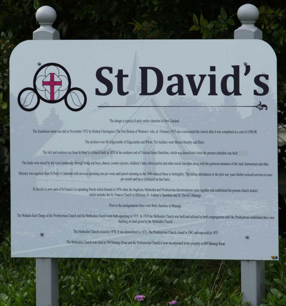 History Sign for St David's Church Matangi