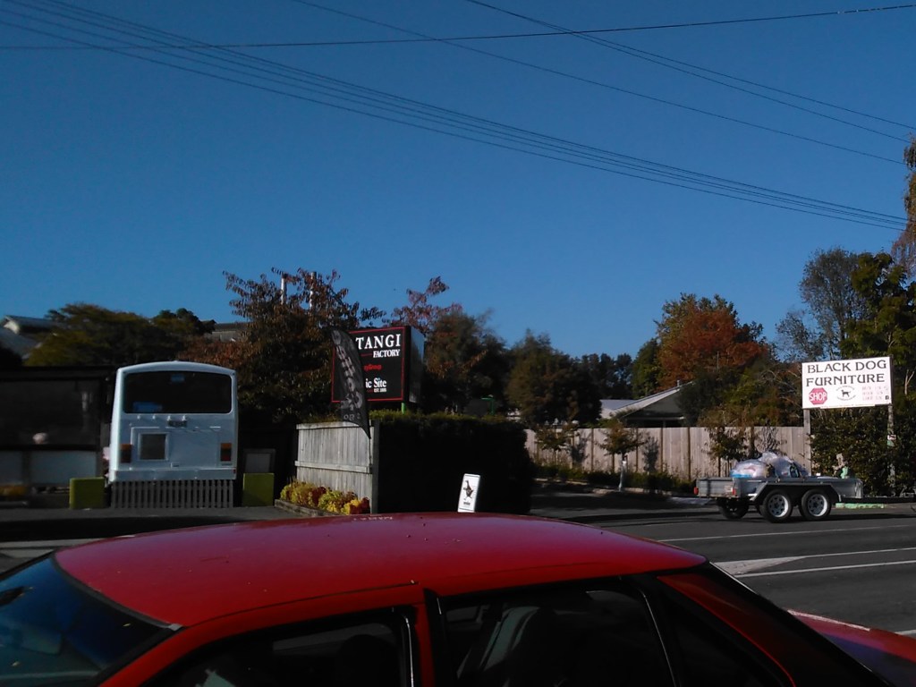 Along Tauwhare Road, Factory Bus Stop Cafe and Black Dog Furniture