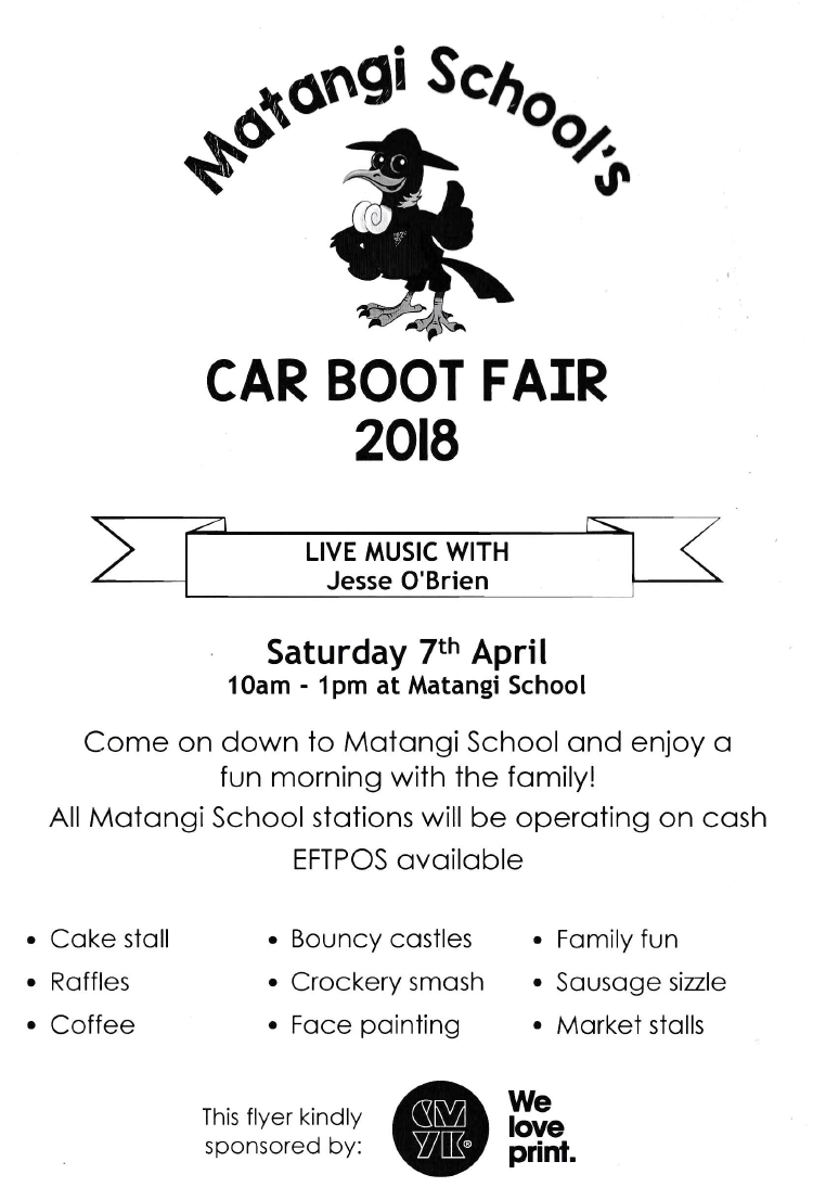 Matangi School's Car Boot Fair 2018 Flyer
