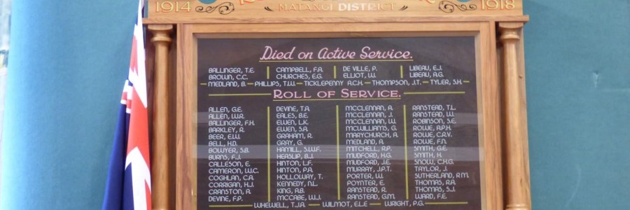 World War One Roll of Honour - Matangi District, Waikato, New Zealand