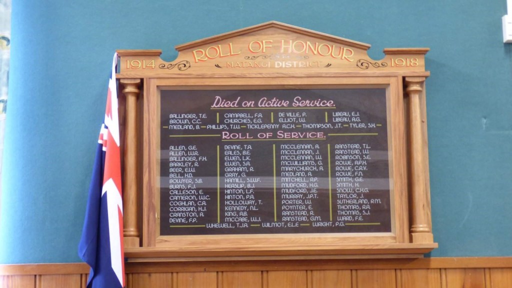 World War One Roll of Honour - Matangi District, Waikato, New Zealand